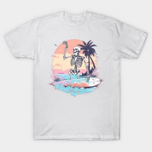 Skeleton Surfing at the Beach T-Shirt